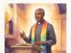 This Day in Gay: July 27 Rev. Troy Perry inspired editorial illustration with rainbow clerical stole
