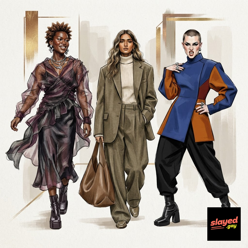 Diverse queer people in fashion styling