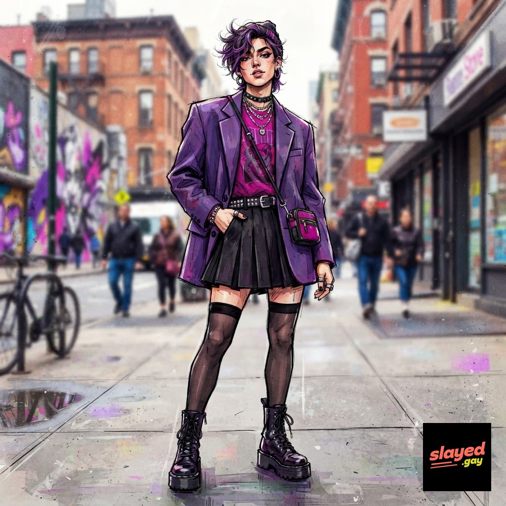 Femboycore street style editorial illustration