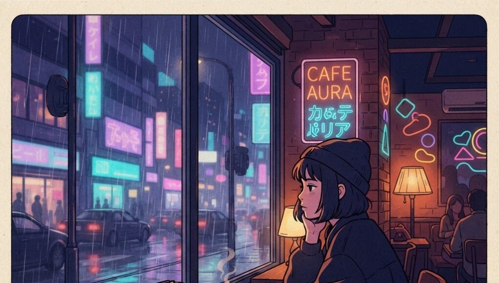 Lofi night cafe queer R&B illustration