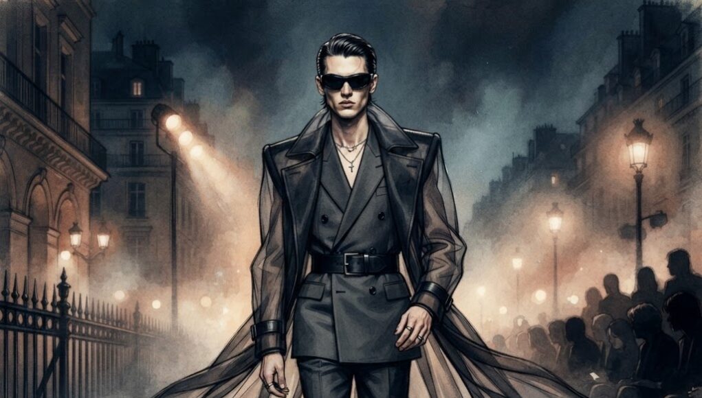 Saint Laurent SS26 menswear editorial illustration